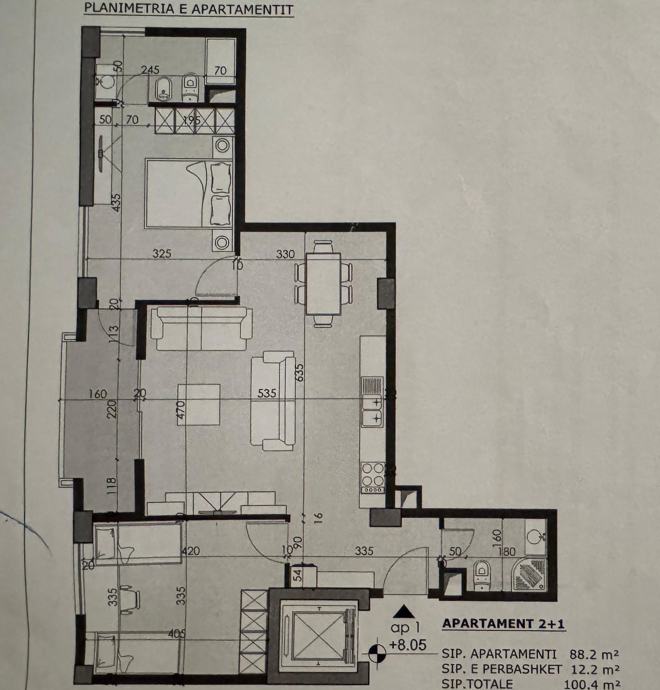 Shitet Apartament 2+1+2+blk+Post Parkimi, Inxhinieria e Ndertimit , 299.000 Euro
