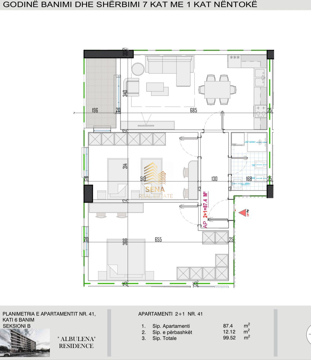Shitet, Apartament 2+1+BLK, Paskuqan – “Albulena” Residence, 15.000.000 Leke