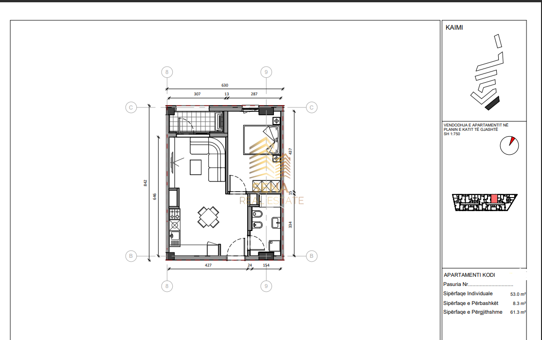 Shitet, Apartament 1+1+Blk, Ali Demi- Rezidenca Kaimi, 11,000,000 Lek
