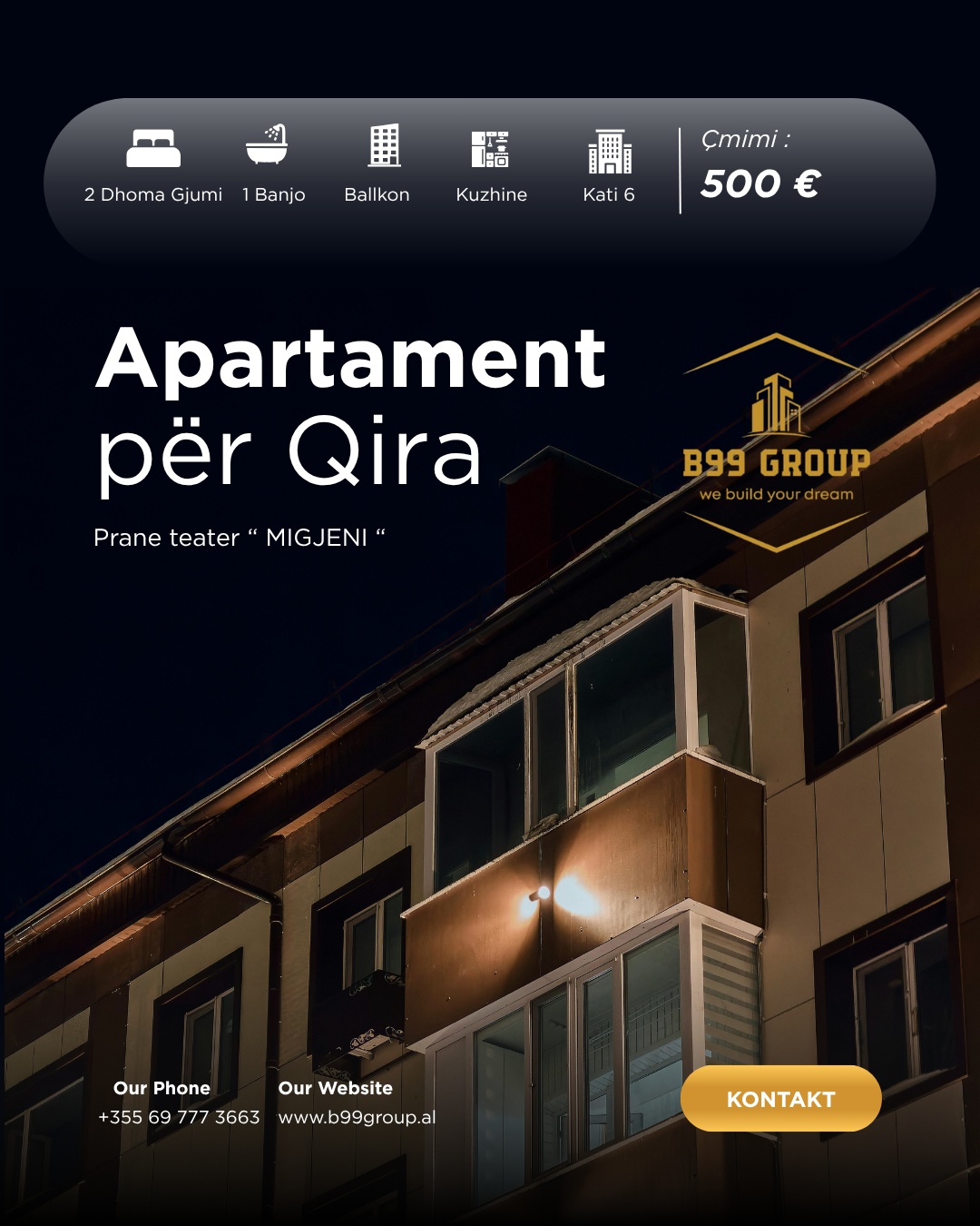 Qira 2+1 Apartment for Rent – ​​Shkodër